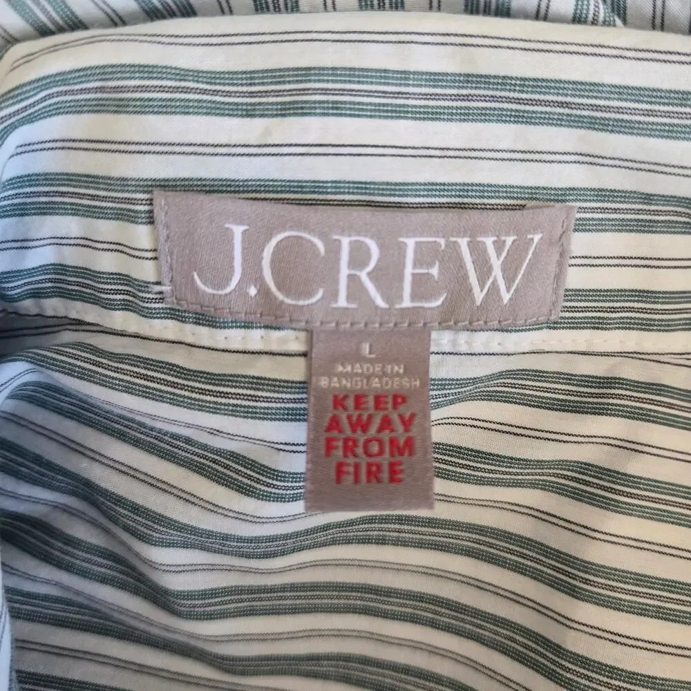 J Crew Women Cotton Pajama Top Poplin Striped Oversized Classic Button Up Large